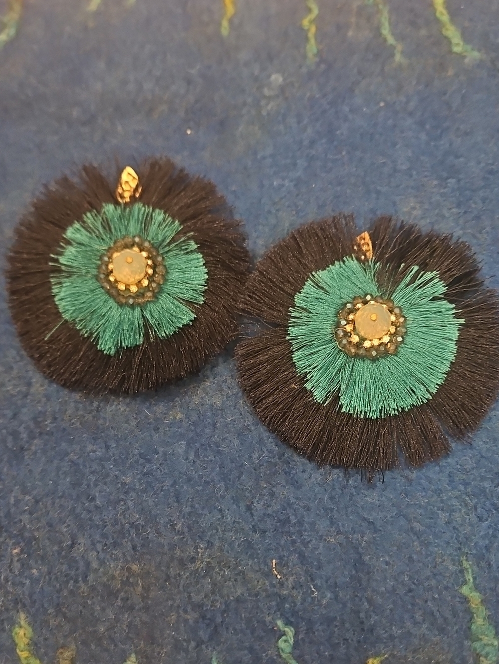 6 For $15 Teal and Black Fringe Statement Earrings.